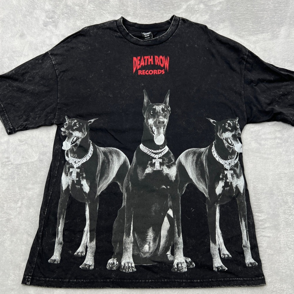 Death Row Records Doberman Graphic T-Shirt Size XL Black Mens Hip Hop Streetwear